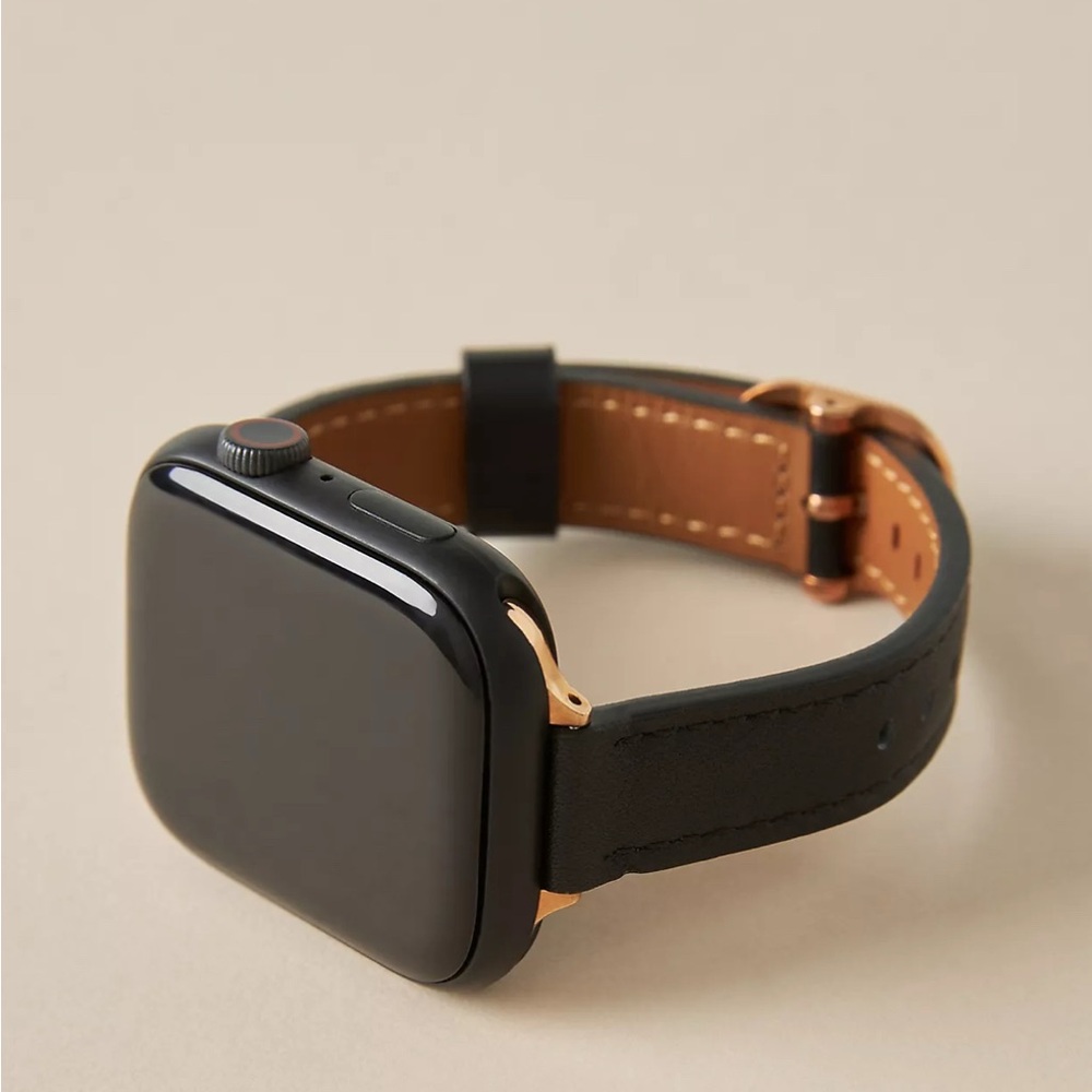 Black and Brown Smartwatch with Leather Strap